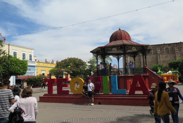 Colorful Tequila Jalisco sign with tourists on private tour