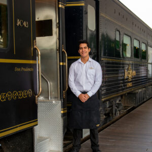 Jose Cuervo Diamond Tickets experience with attendant beside the José Cuervo Express train