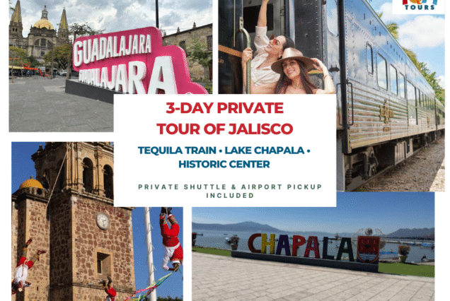 Promotional image for TQM Tours' 3-day Guadalajara tequila tour package featuring José Cuervo Express and Lake Chapala
