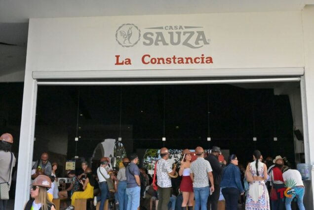 Crowds gather at Casa Sauza La Constancia before starting the Tequila Express Train tour.